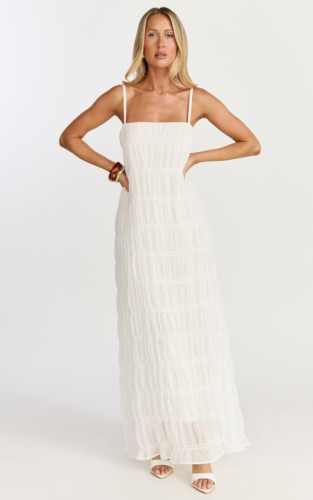 Cleo Maxi Dress - Textured Detail Dress in Cream