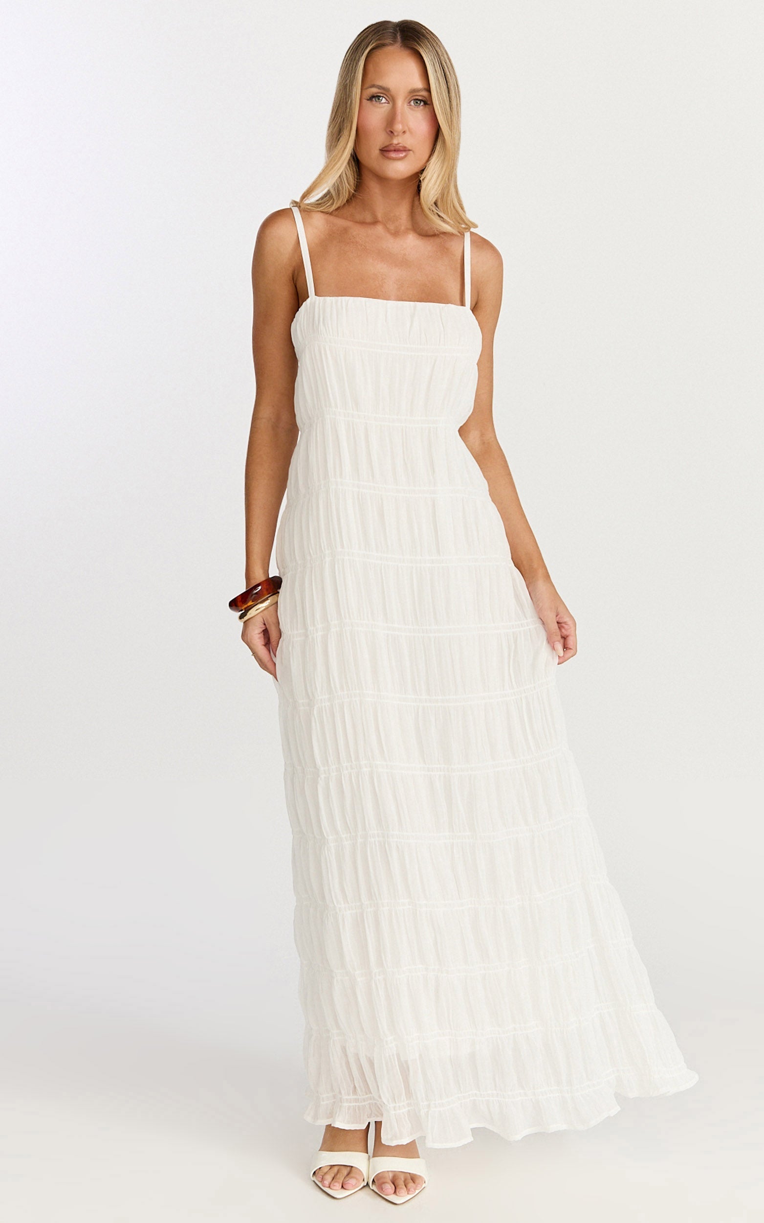 Cleo Maxi Dress - Textured Detail Dress in Cream