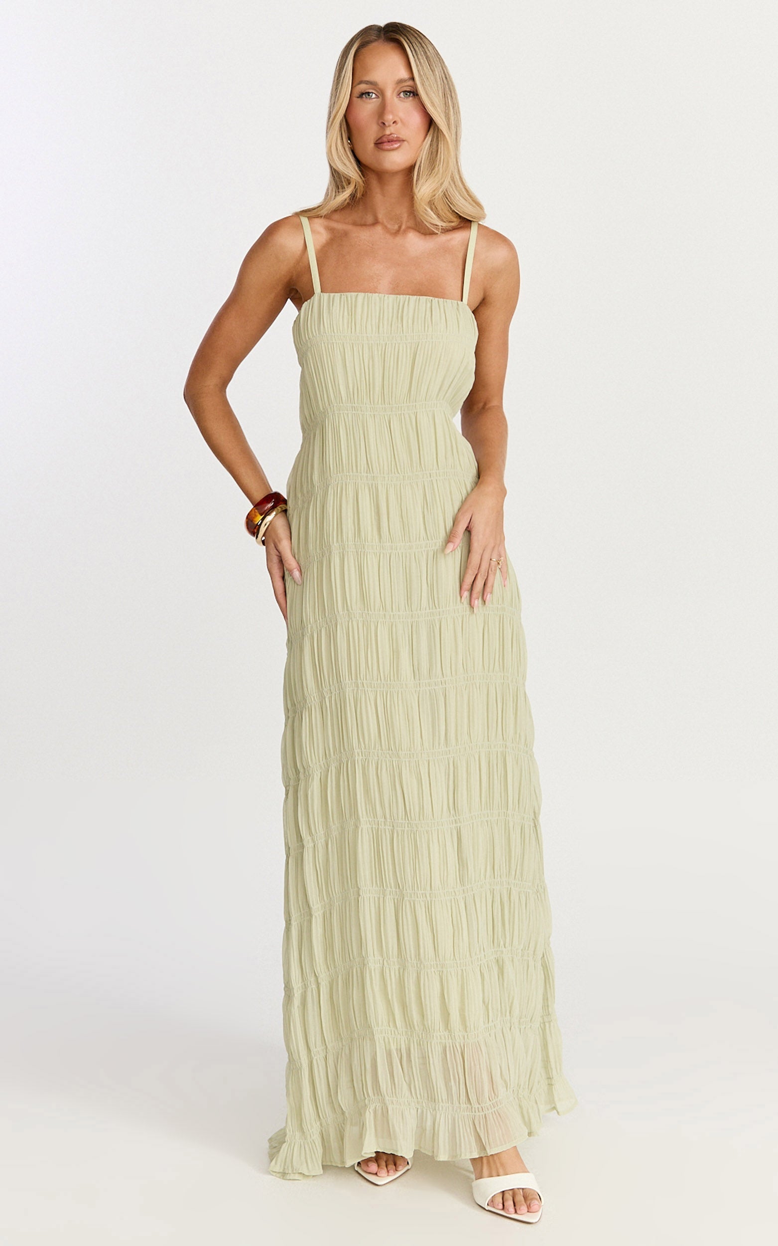Cleo Maxi Dress - Textured Detail Dress in Sage