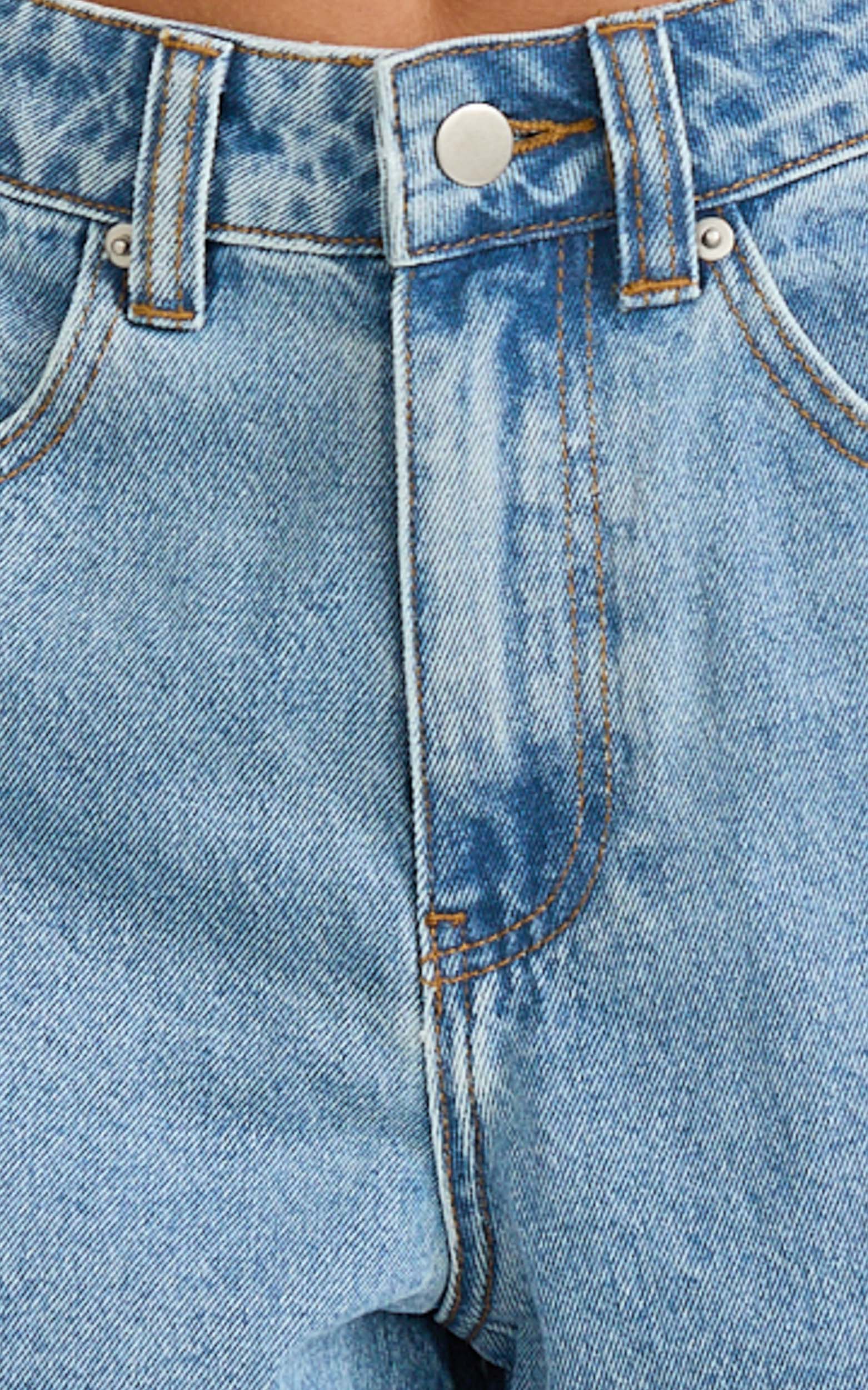 Aria Shorts - High Waisted A Line Denim Shorts in Light Mid Blue Wash