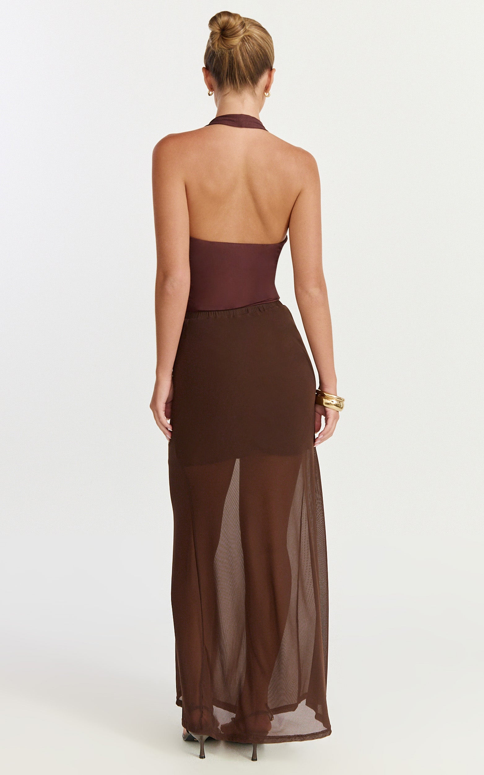 Ella Midi Skirt - Sheer Layered Skirt in Chocolate