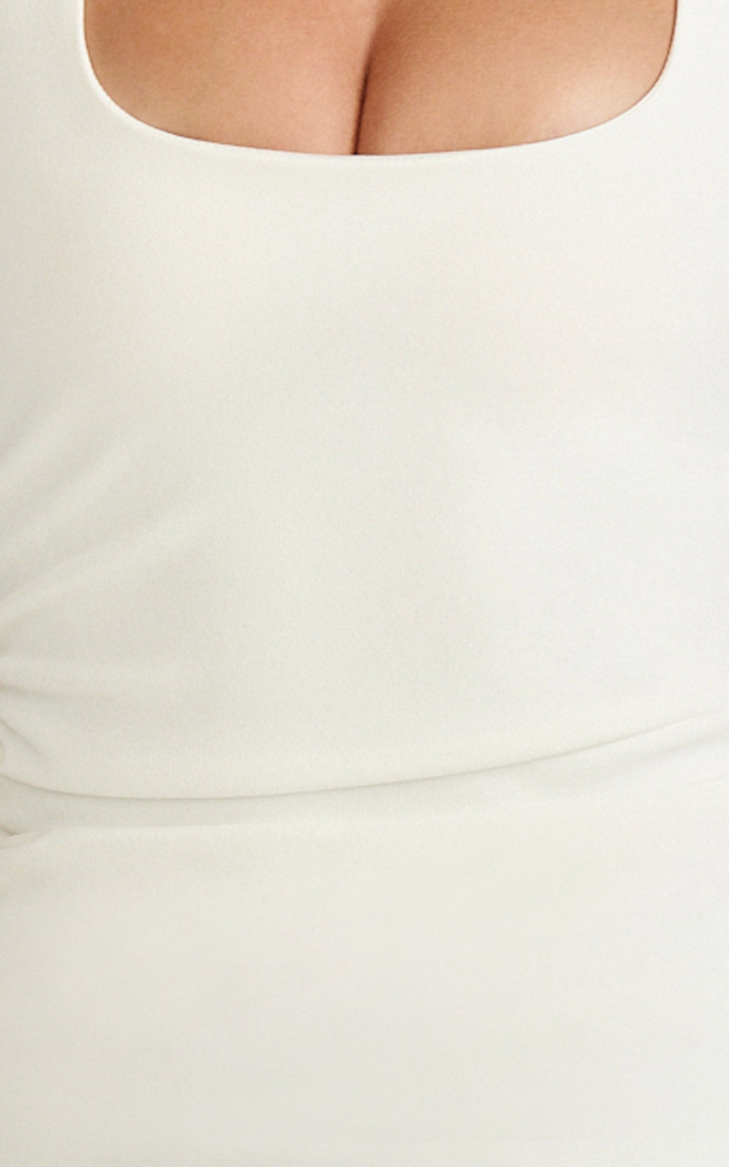 Lucinda Mini Dress - Scoop Neck Ruched Bodycon Dress in White