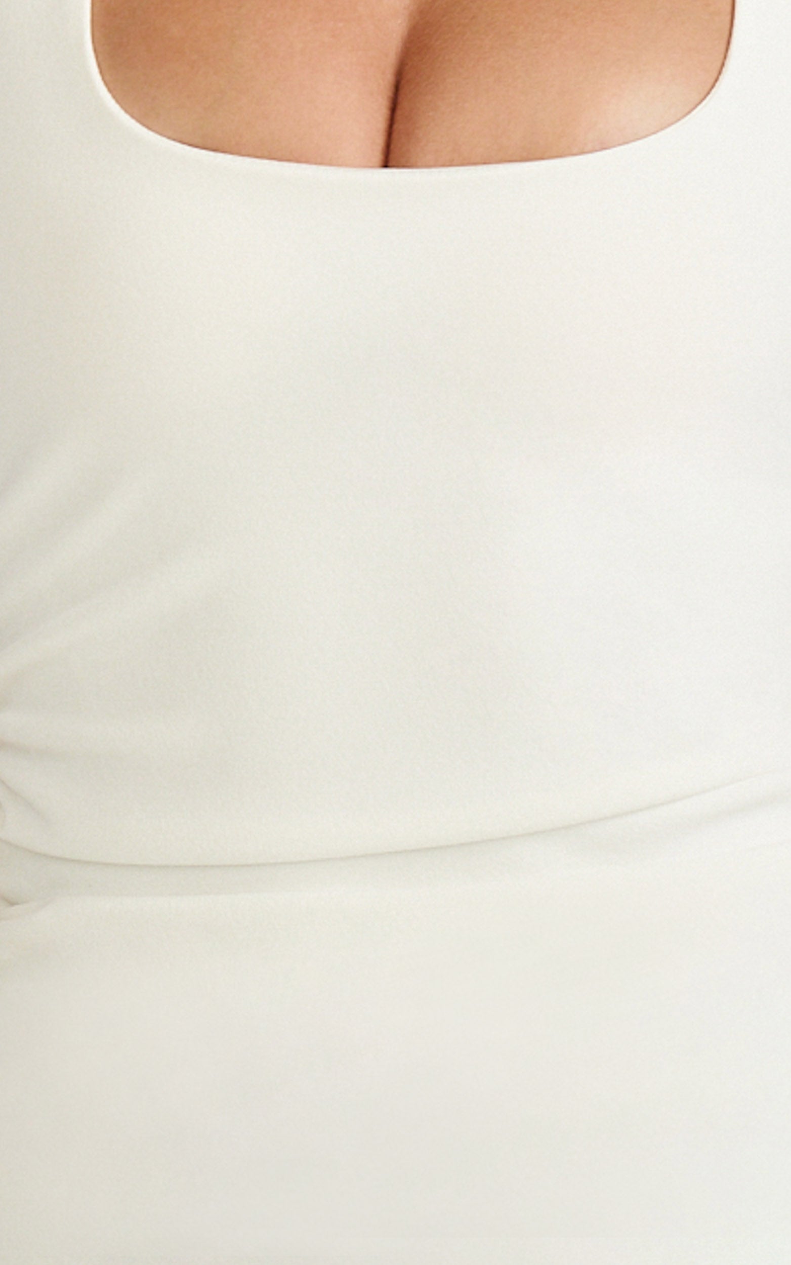 Lucinda Mini Dress - Scoop Neck Ruched Bodycon Dress in White