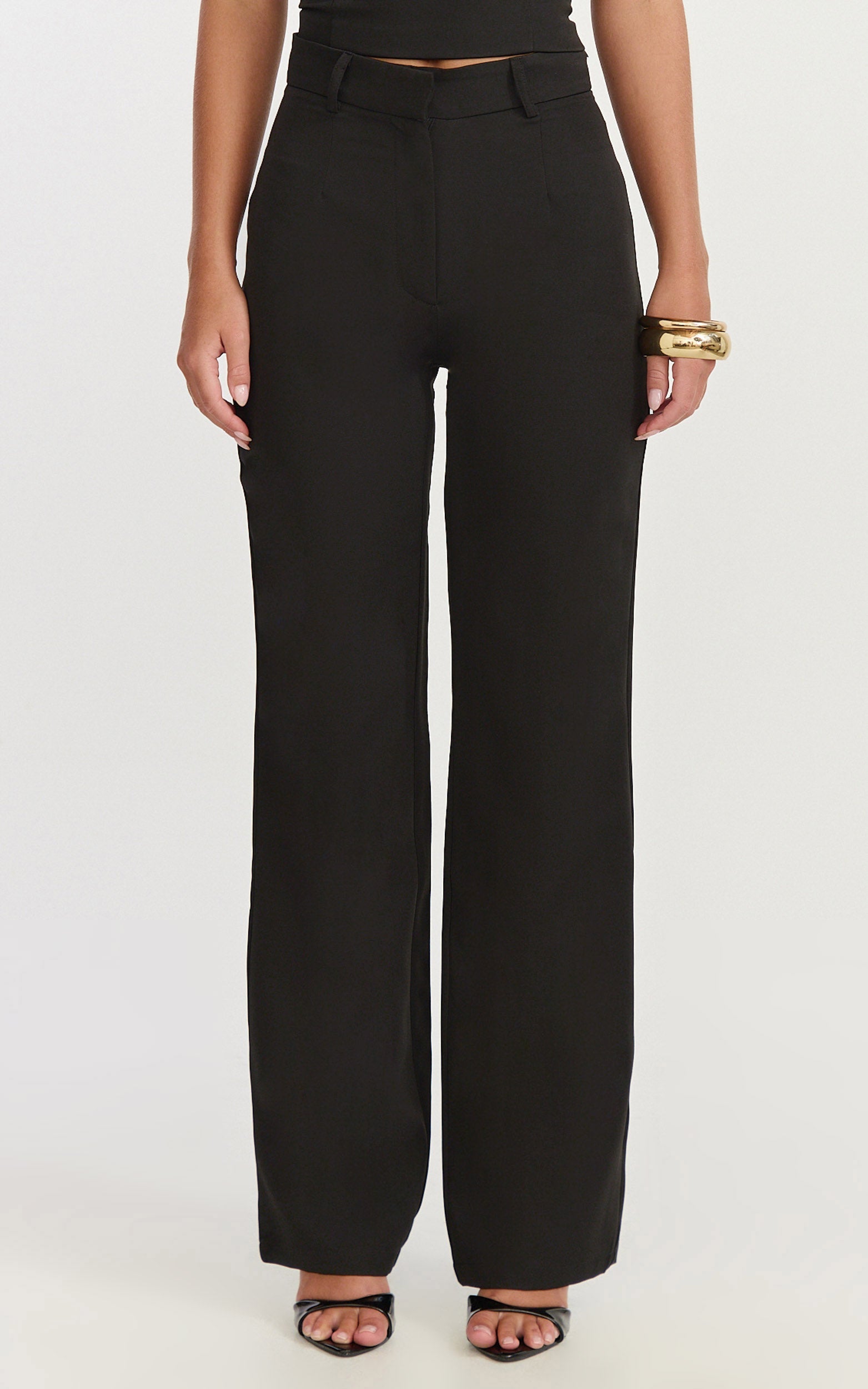 Isla Pants - Mid Waisted Straight Leg Tailored Pants in Black