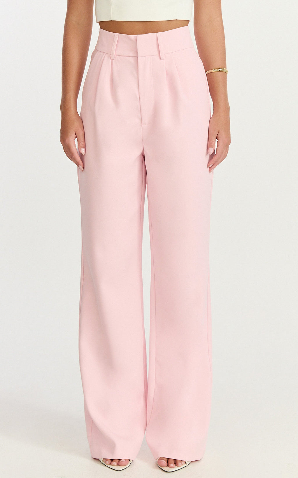 Melissa Pants - Pleat Front Wide Leg Tailored Pants in Pink
