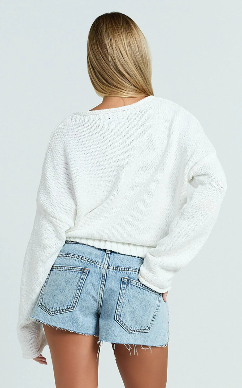 Camille Shorts - Low Rise Recycled Denim Distressed Mini Shorts in Light Blue Wash