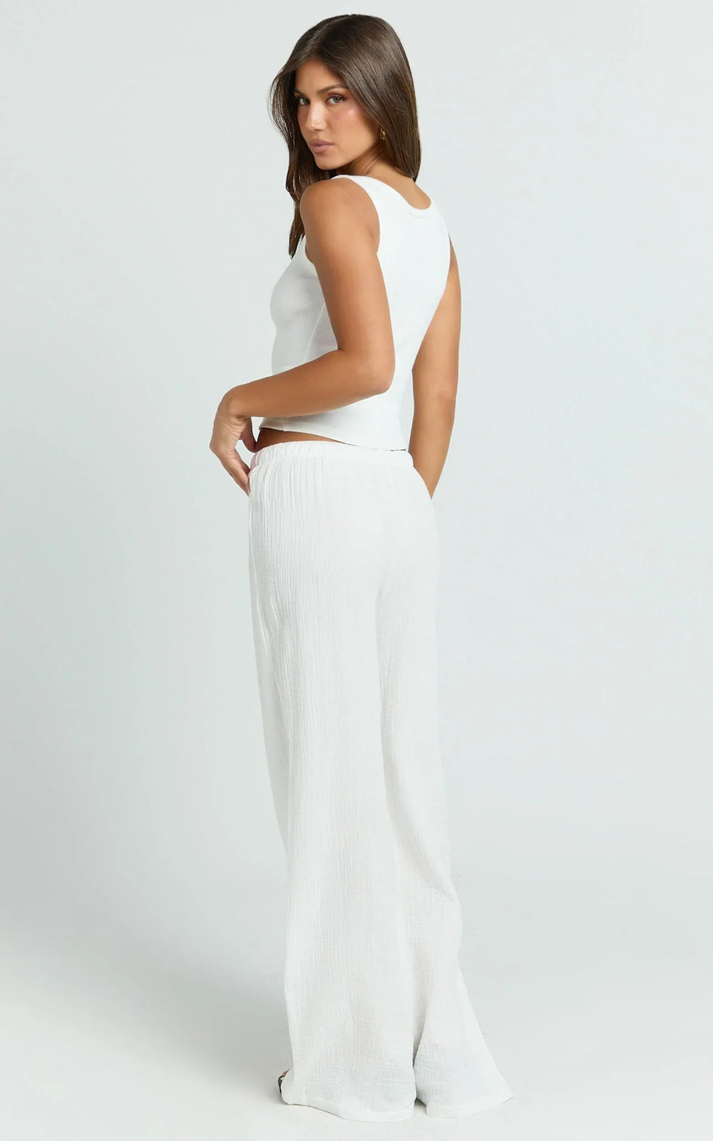 Leonie Pants - Mid Waisted Cheesecloth Relaxed Pants in White