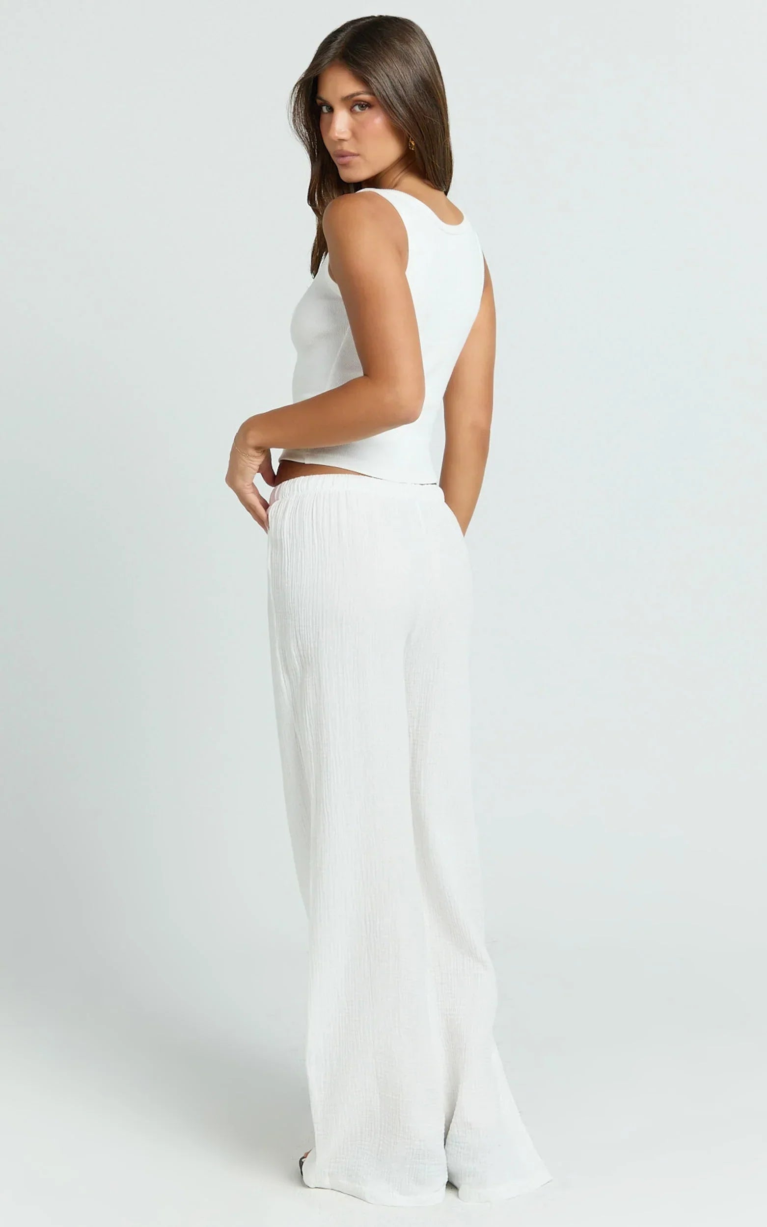 Leonie Pants - Mid Waisted Cheesecloth Relaxed Pants in White
