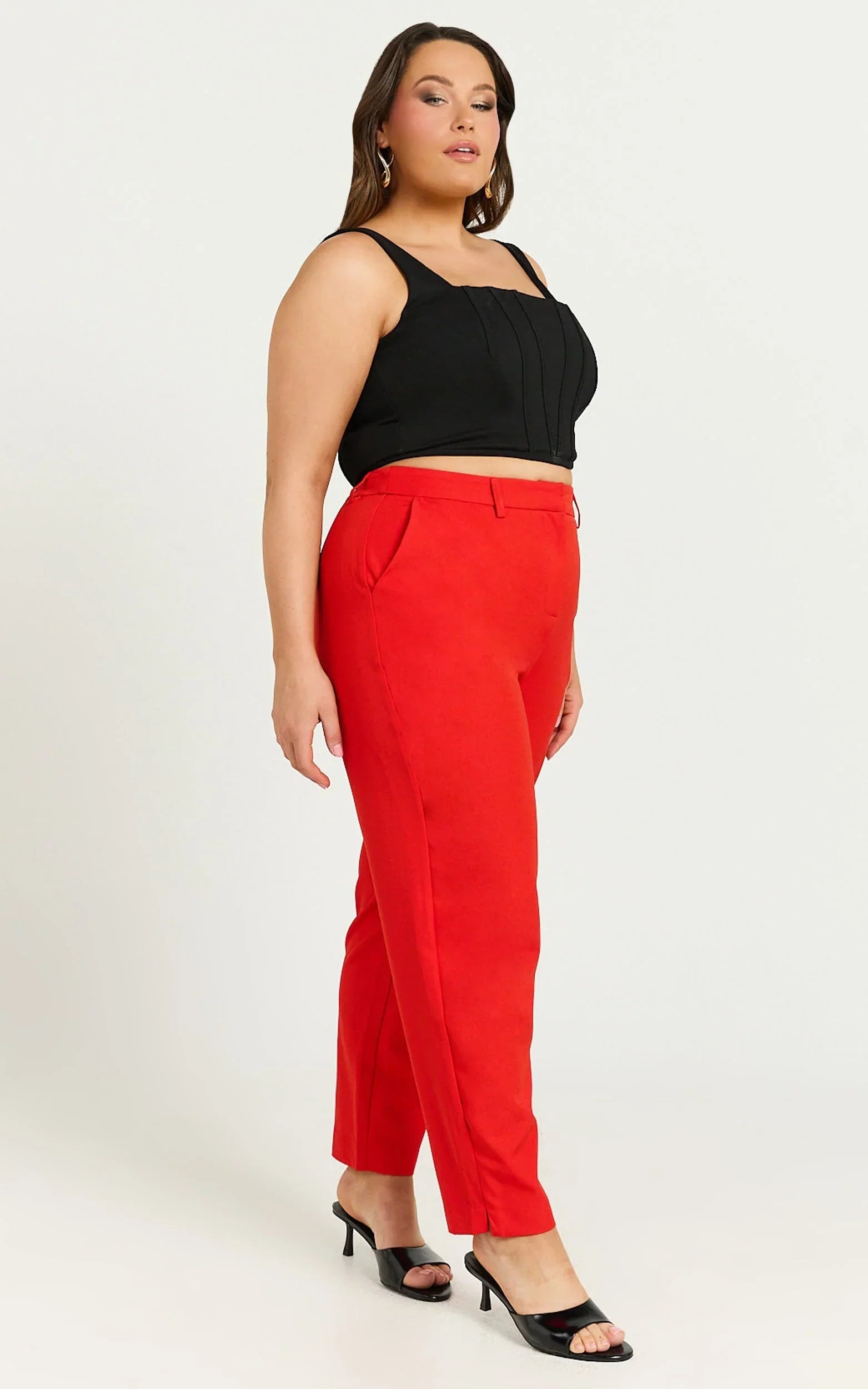 Hermie Pants - High Waisted Cropped Tailored Pants in Red
