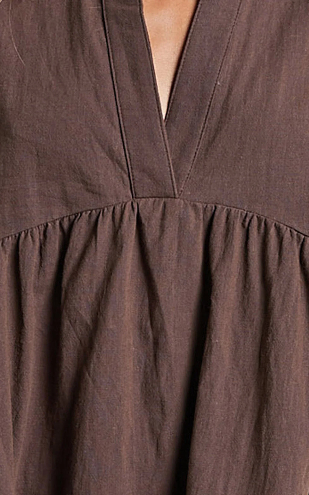Calissa Mini Dress - Frill Hem Smock Dress in Chocolate