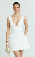 Karissa Mini Dress - V Neck Fit And Flare Dress in White