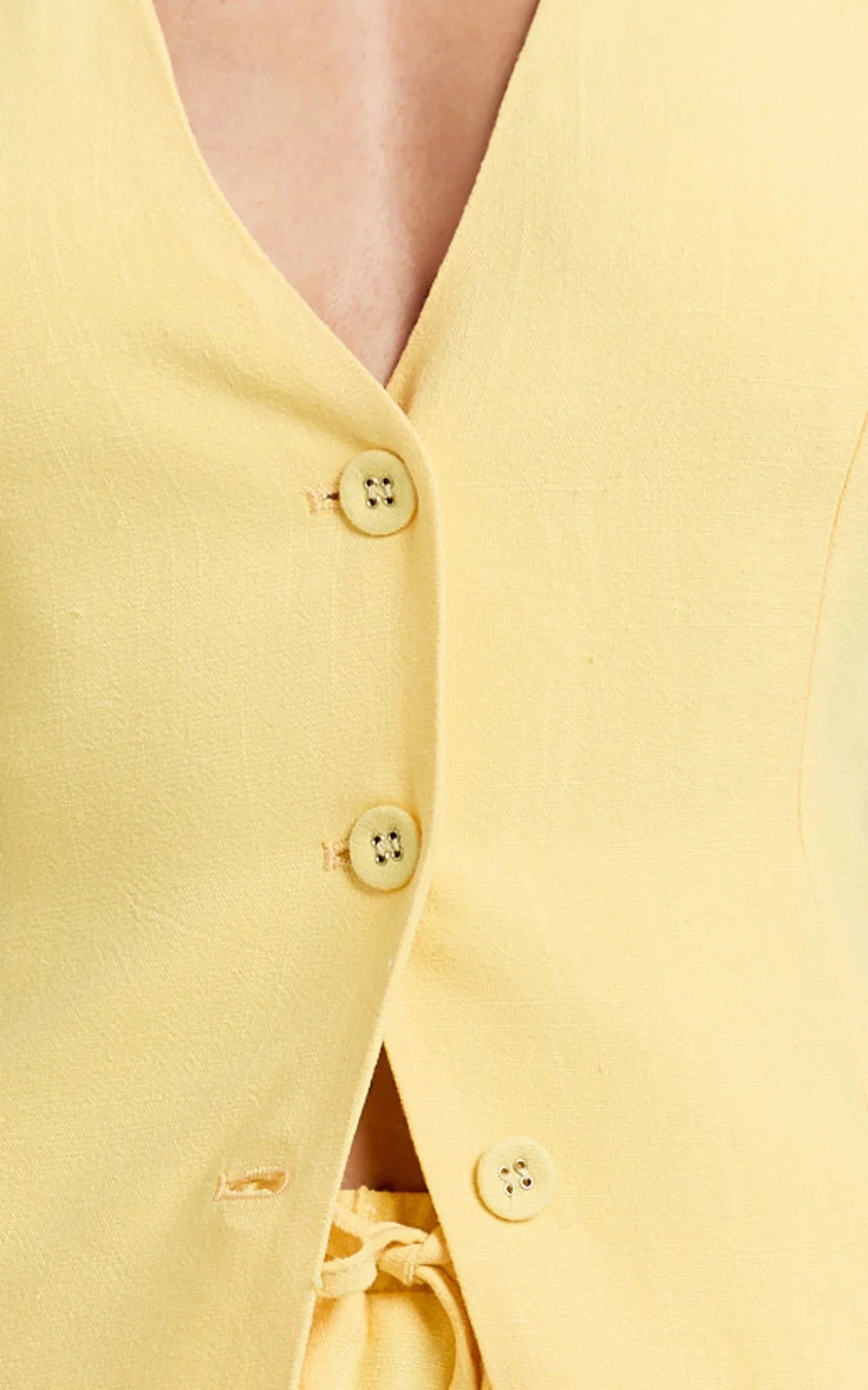 Olivia Top - Longline Linen V Neck Back Tie Vest Top in Lemon