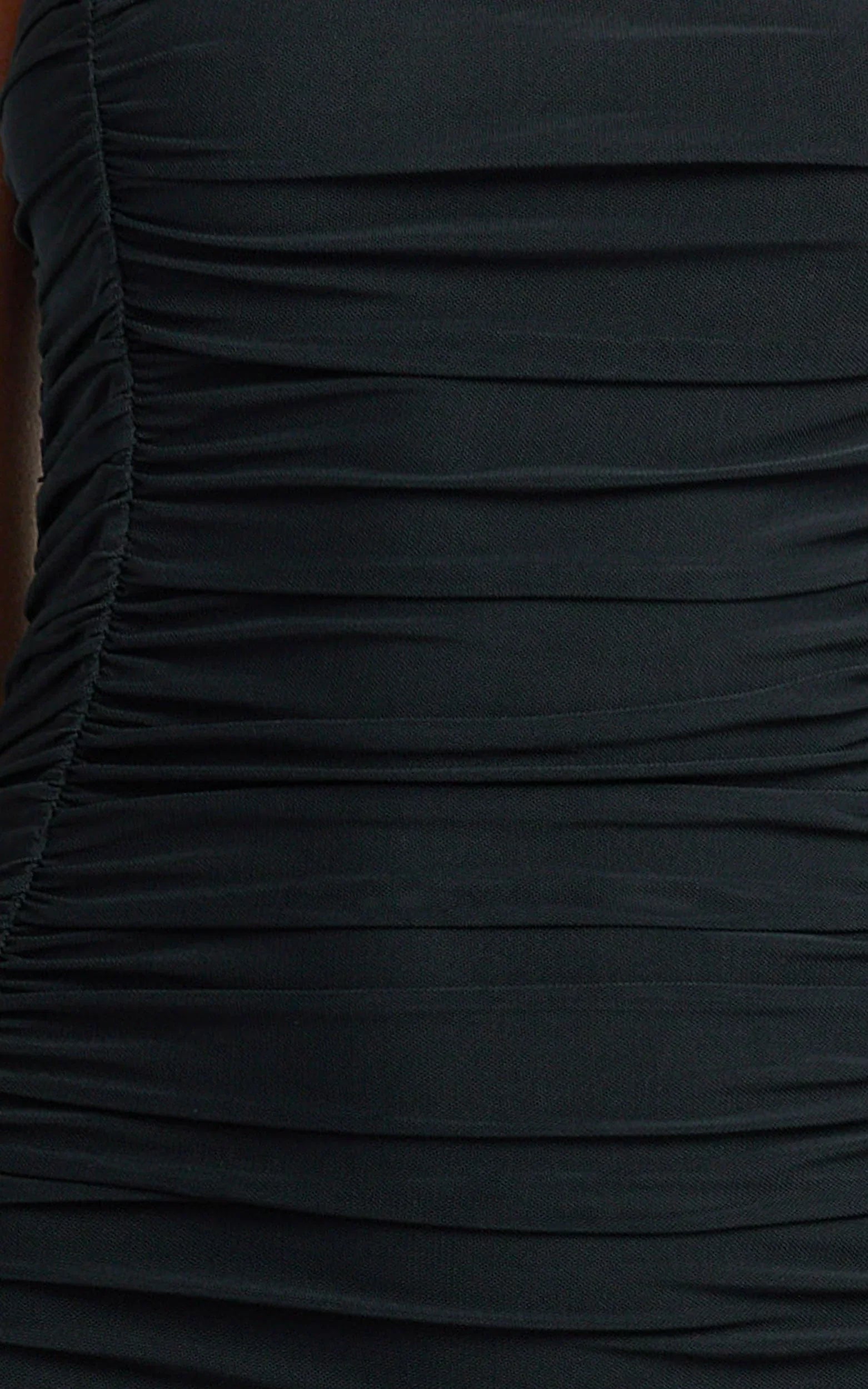 Cardi Maxi Dress - Ruched Mesh High Leg Split Dress in Black
