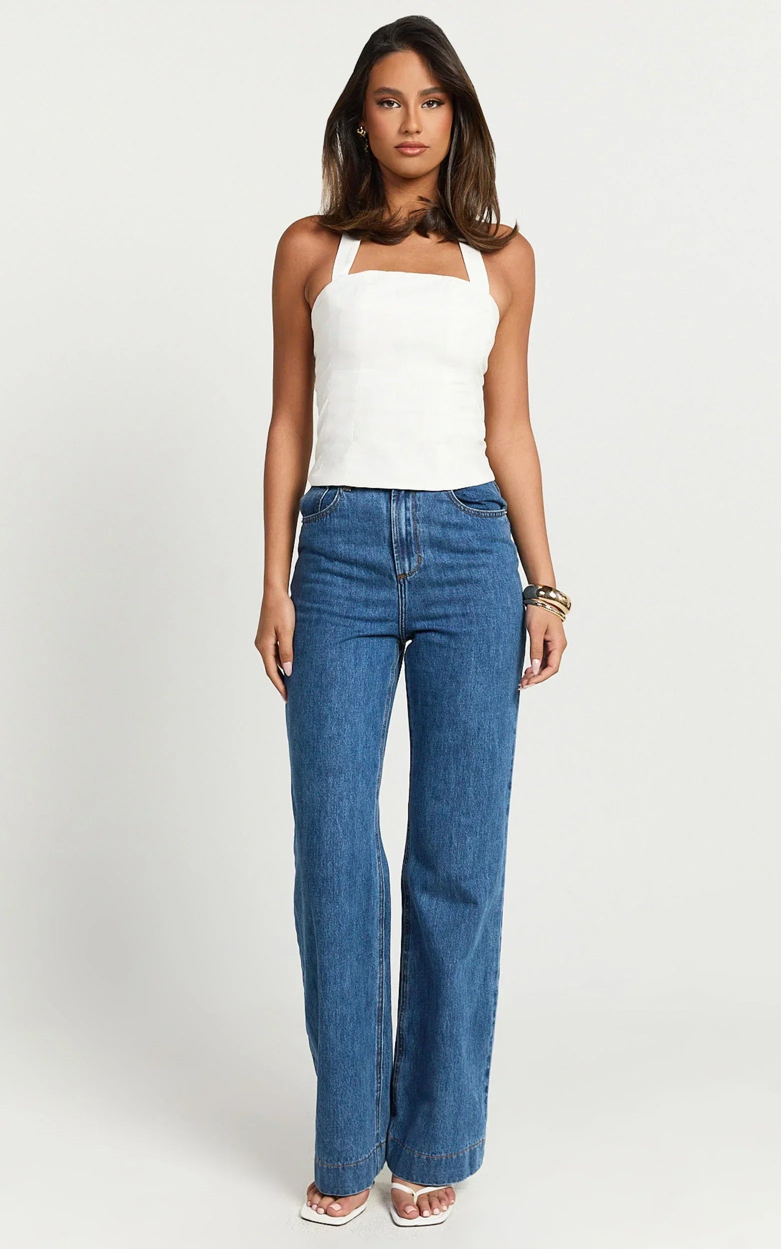 Mercy Top - Linen Square Neck Halter Top in White