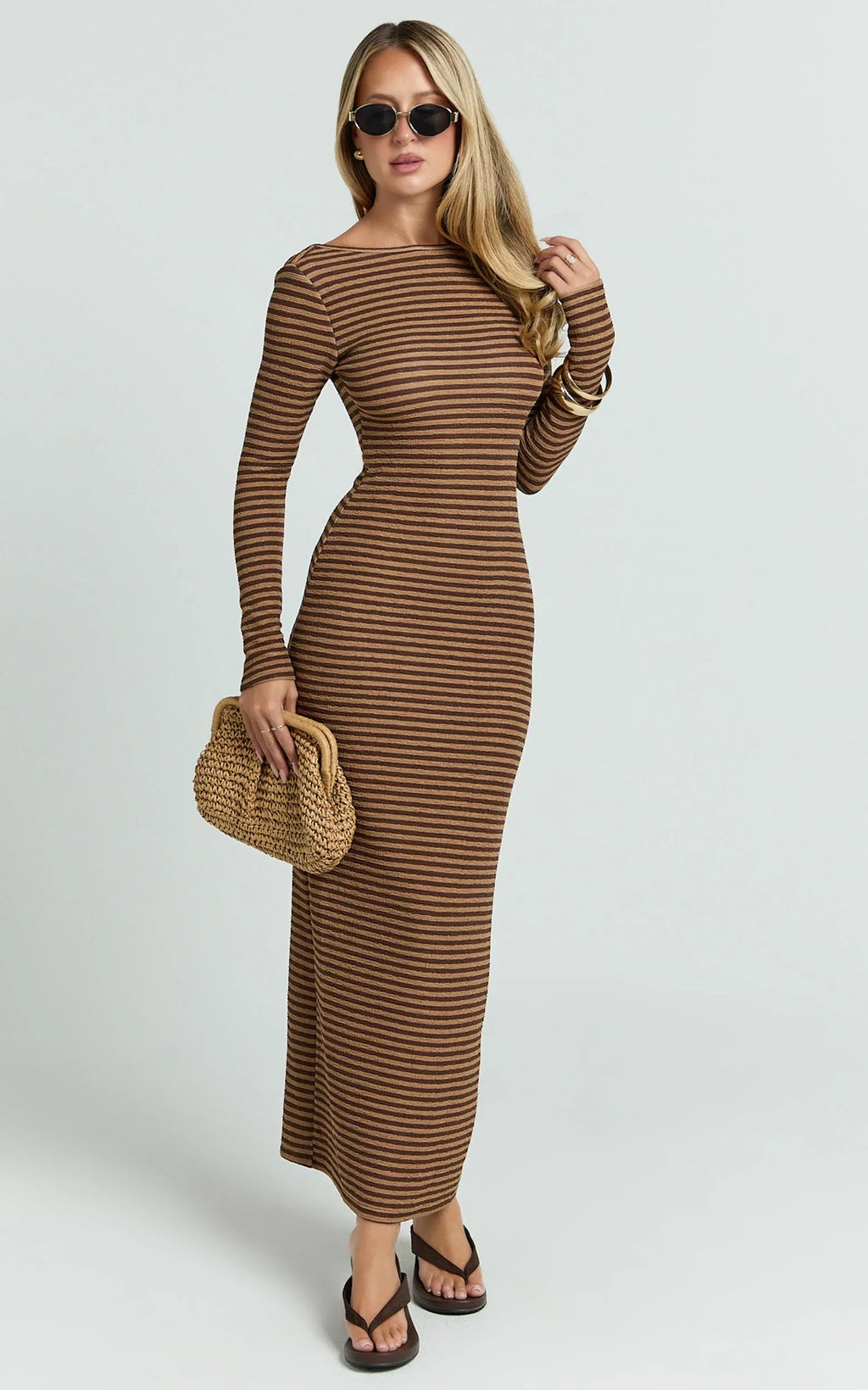 Rumi Maxi Dress - Long Sleeve Bodycon Dress in Chocolate