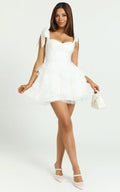 Arianne Mini Dress - Corset Bodice Ruffle Tier Dress in Cream