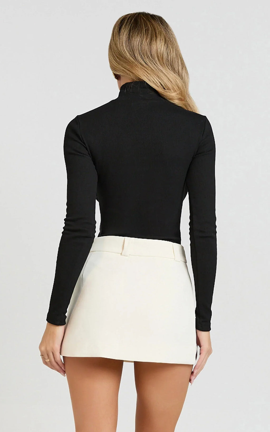 Isabela Bodysuit - High Neck Long Sleeve Ribbed Bodysuit in Black