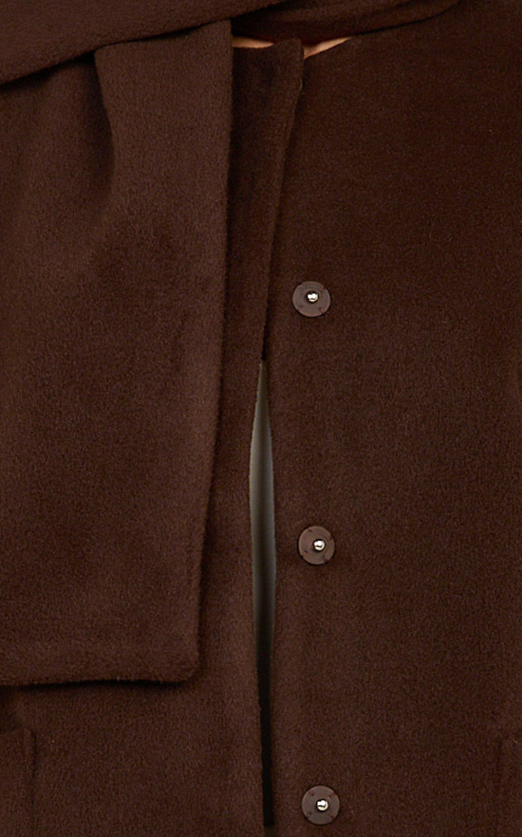 Carys Coat - Oversized Long Sleeve Coat With Neck Scarf in Chocolate