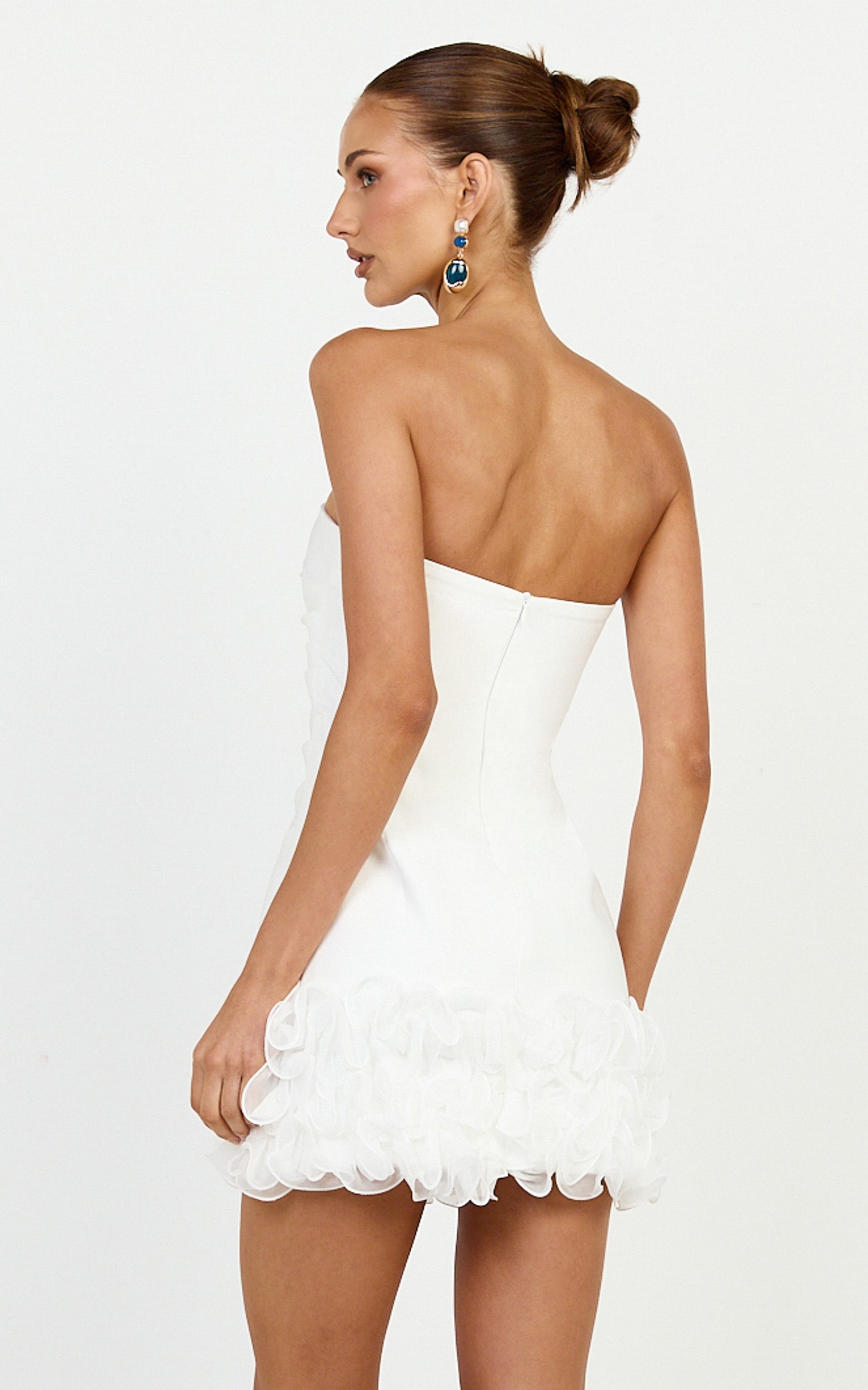 Inaya Mini Dress - Strapless Flounce Hem Dress in Off White