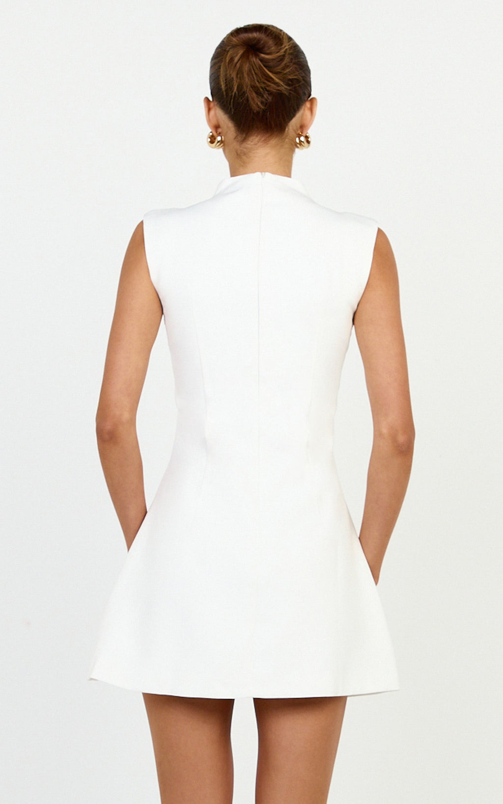 Jacinta Mini Dress - Sleeveless Button Front Tulip Dress in Off White