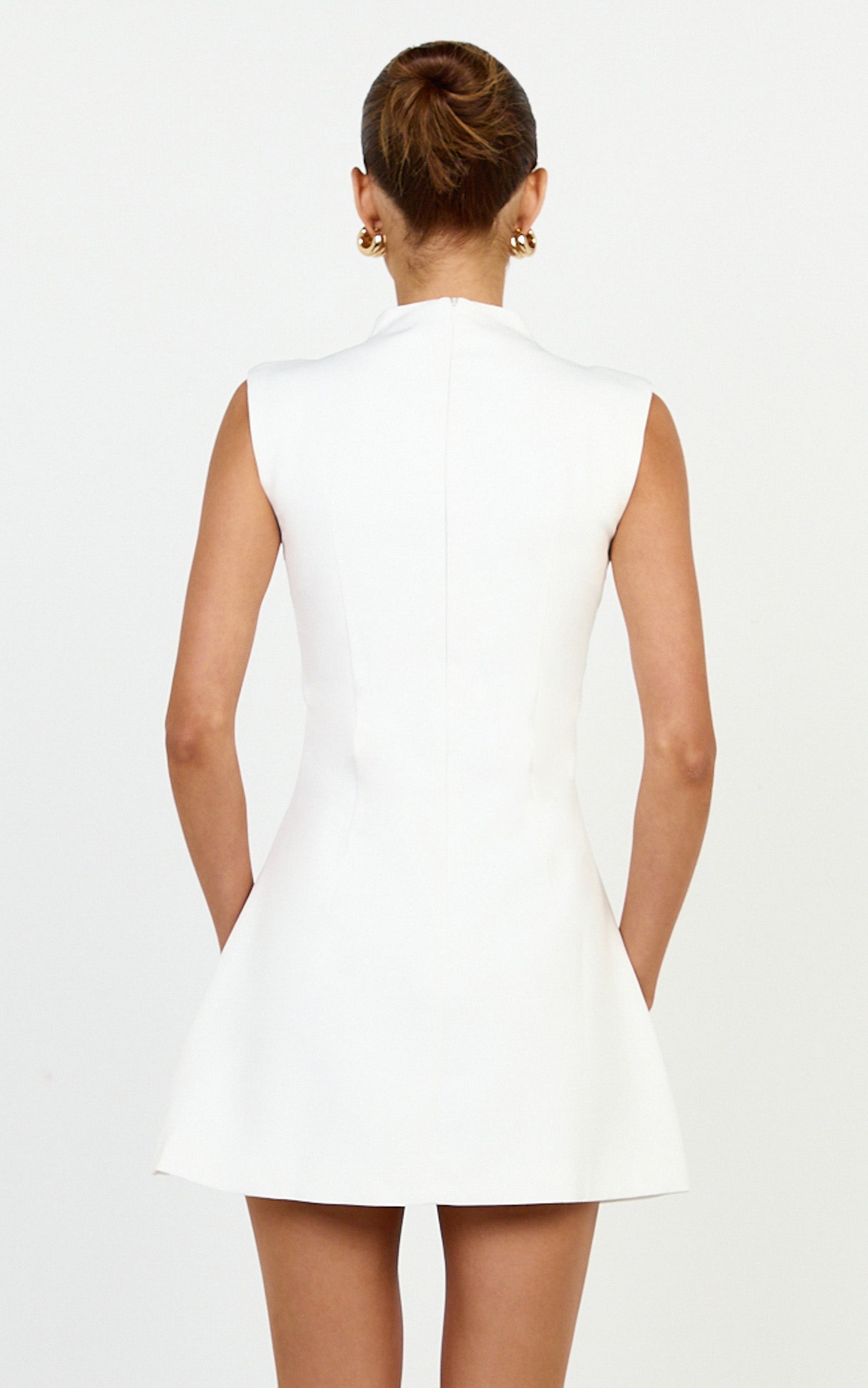 Jacinta Mini Dress - Sleeveless Button Front Tulip Dress in Off White