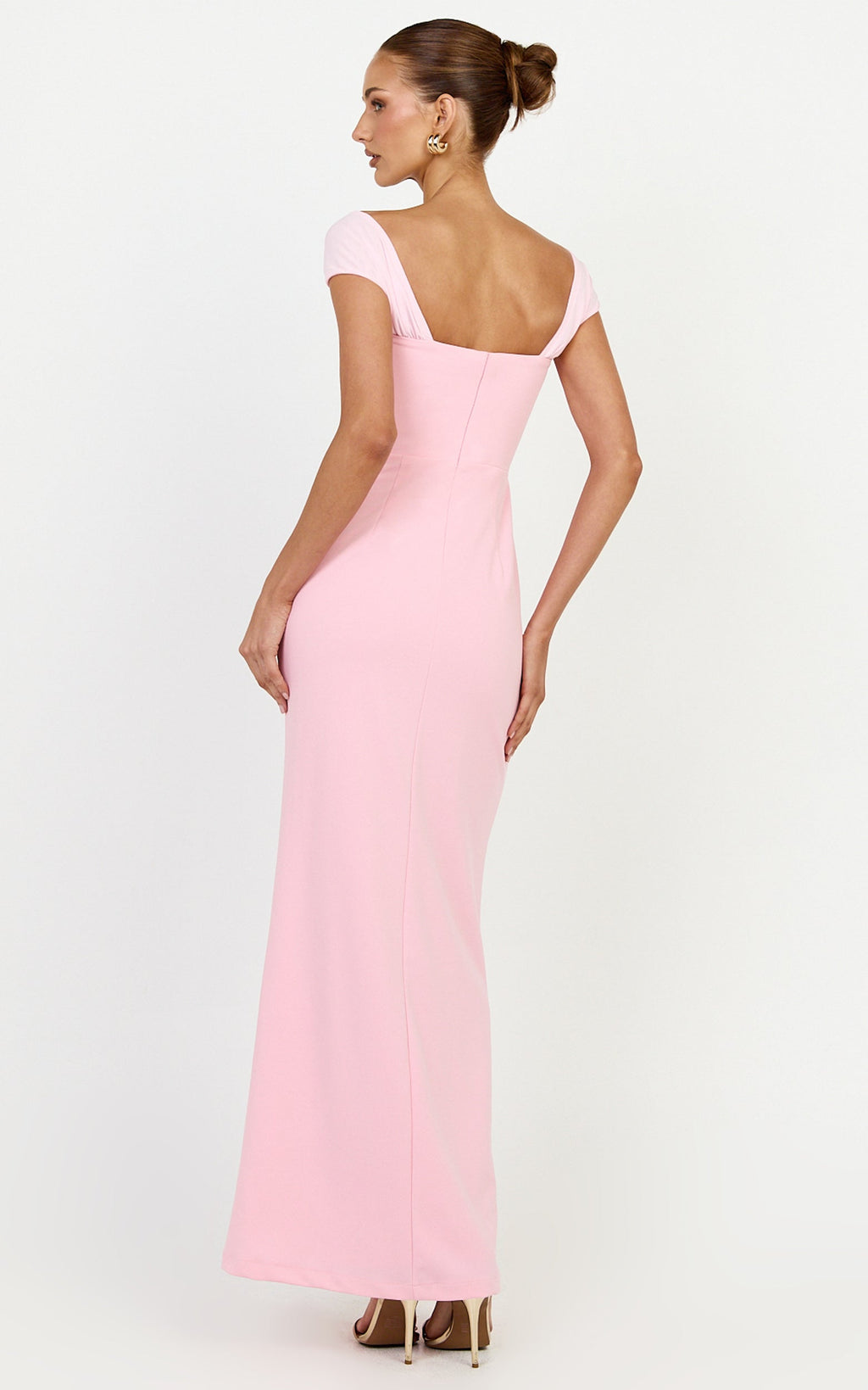 Malibu Maxi Dress - Off Shoulder High Split Dress in Pink