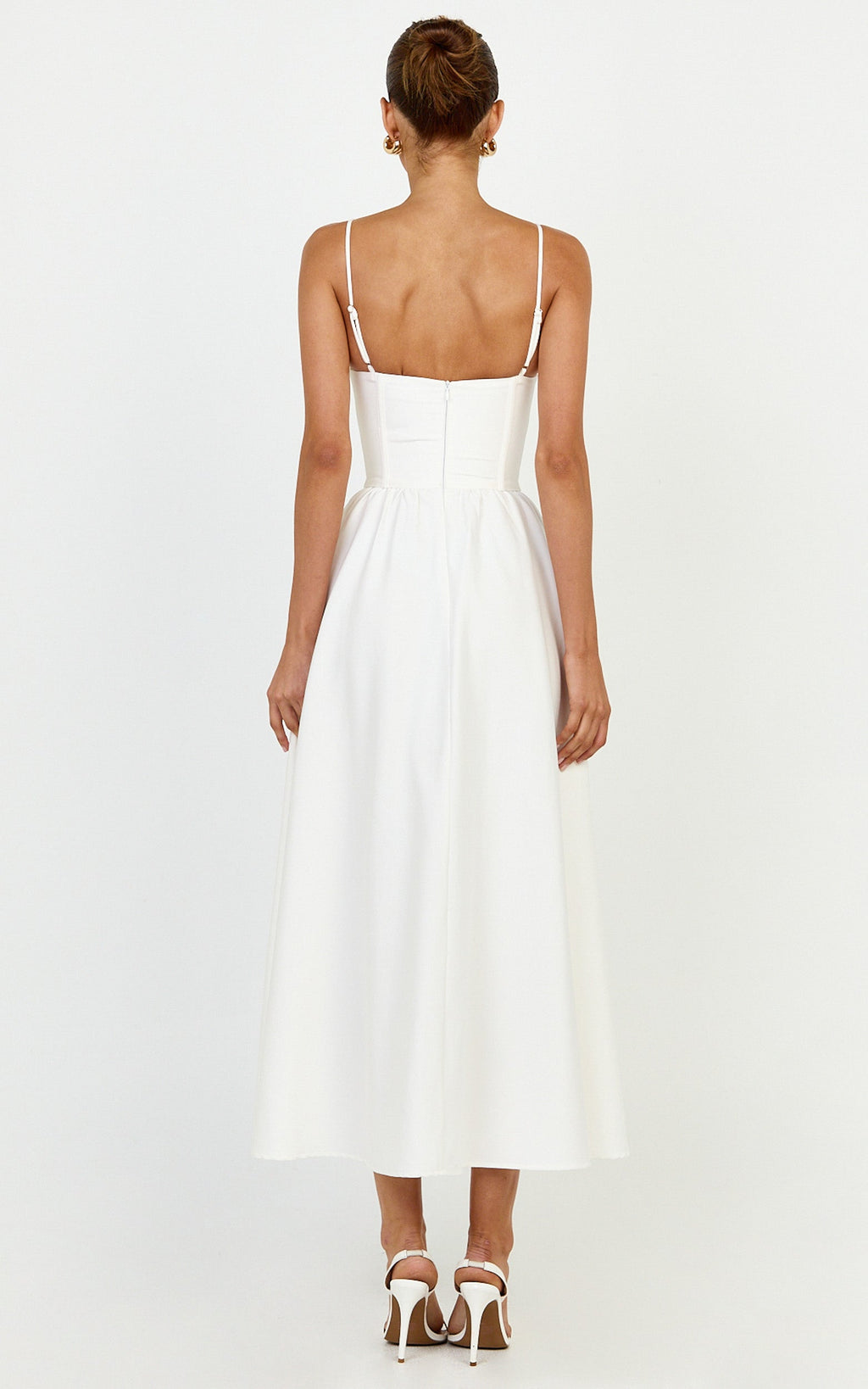 Seren Midi Dress - Corset Bodice Fit And Flare Dress in White