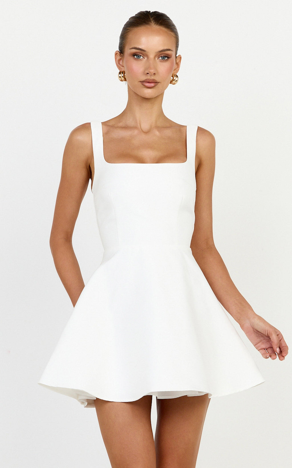 Talia Mini Dress - Scoop Neck Fit And Flare Dres in White