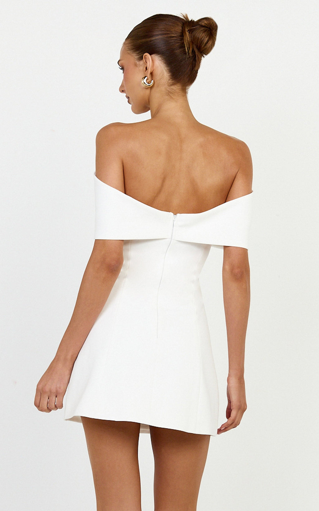 Thalia Mini Dress - Off Shoulder Bow Detail Dress in White