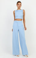 Helen Two Piece Set - Crepe Twisted Top And Wide Leg Pants in Blue