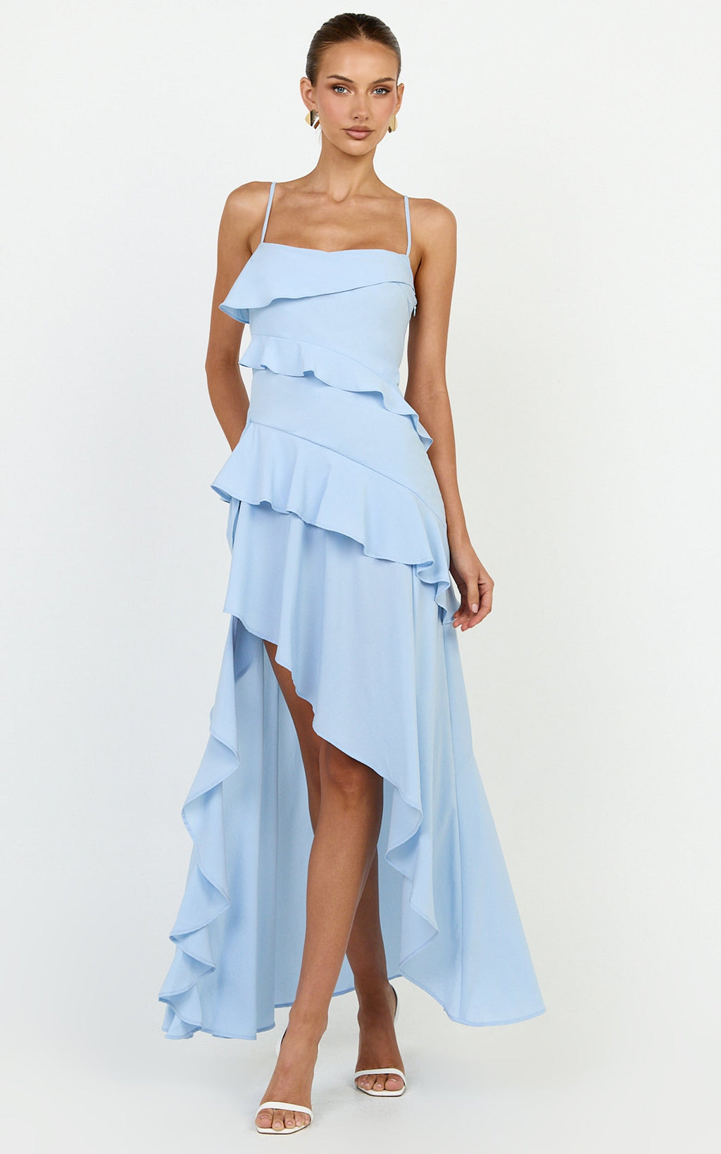 Arabella Maxi Dress - Tiered Ruffle Fit And Flare Dress in Blue