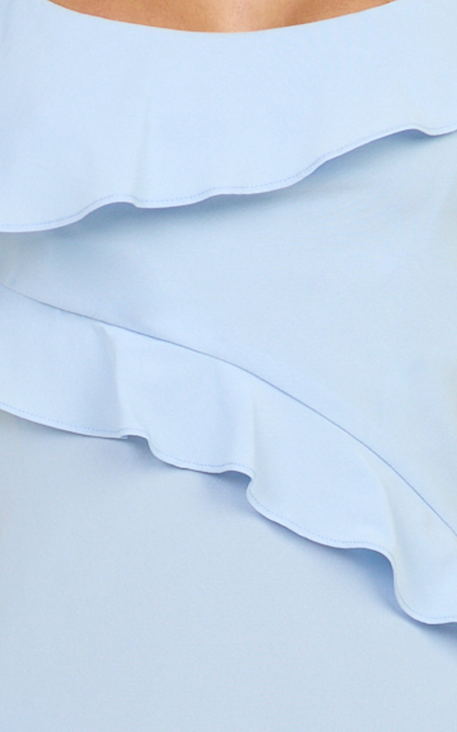 Arabella Mini Dress - Ruffle Frilled Hem Fit And Flare Dress in Blue