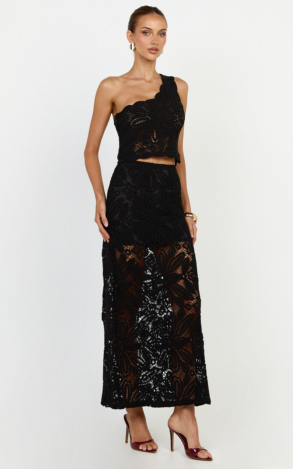 Charlene Top - Crochet One Shoulder Top in Black