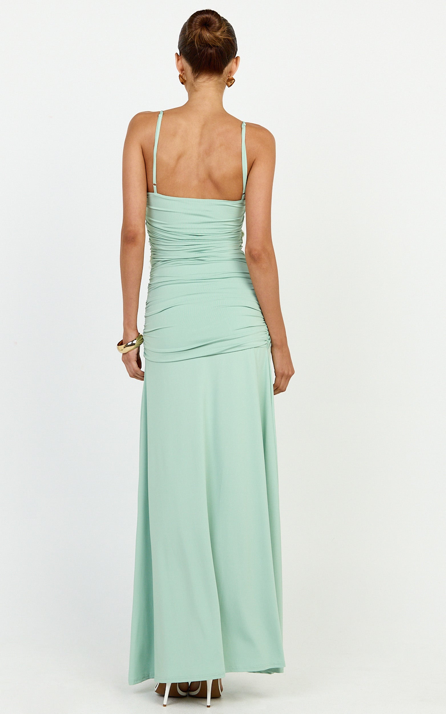 Nerissa Maxi Dress - Crochet Floral Embellished Bodice Drop Tie Waist Dress in Sage