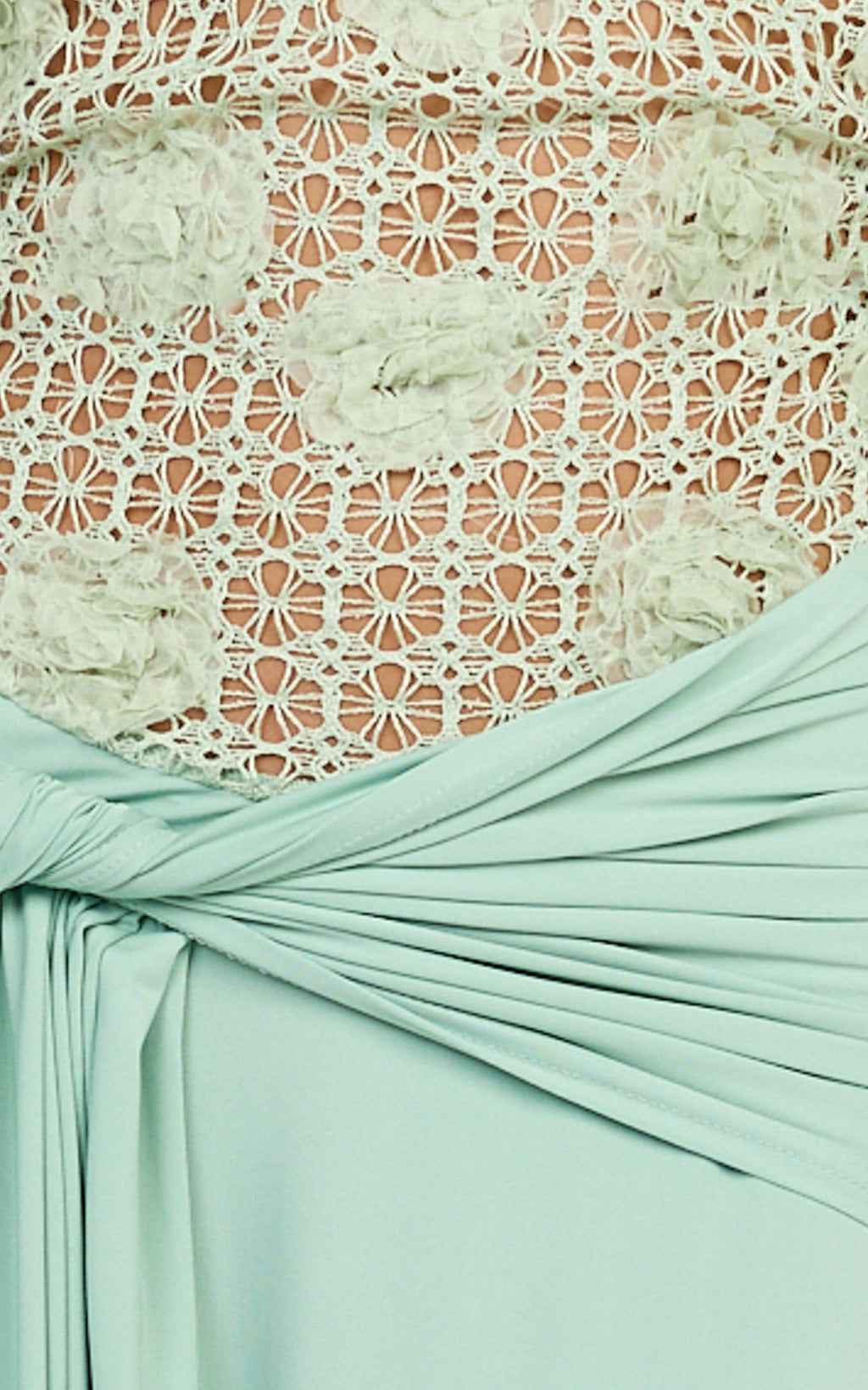Nerissa Maxi Dress - Crochet Floral Embellished Bodice Drop Tie Waist Dress in Sage
