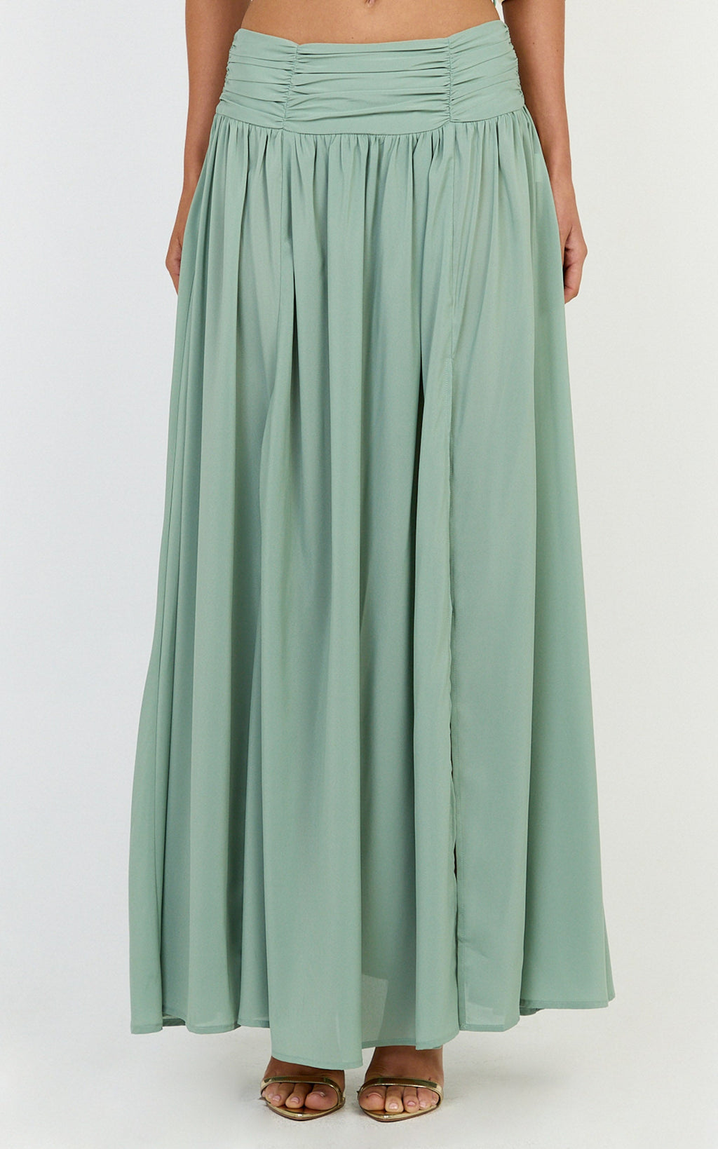 Melanie Maxi Skirt - Gathered Yoke Skirt in Green