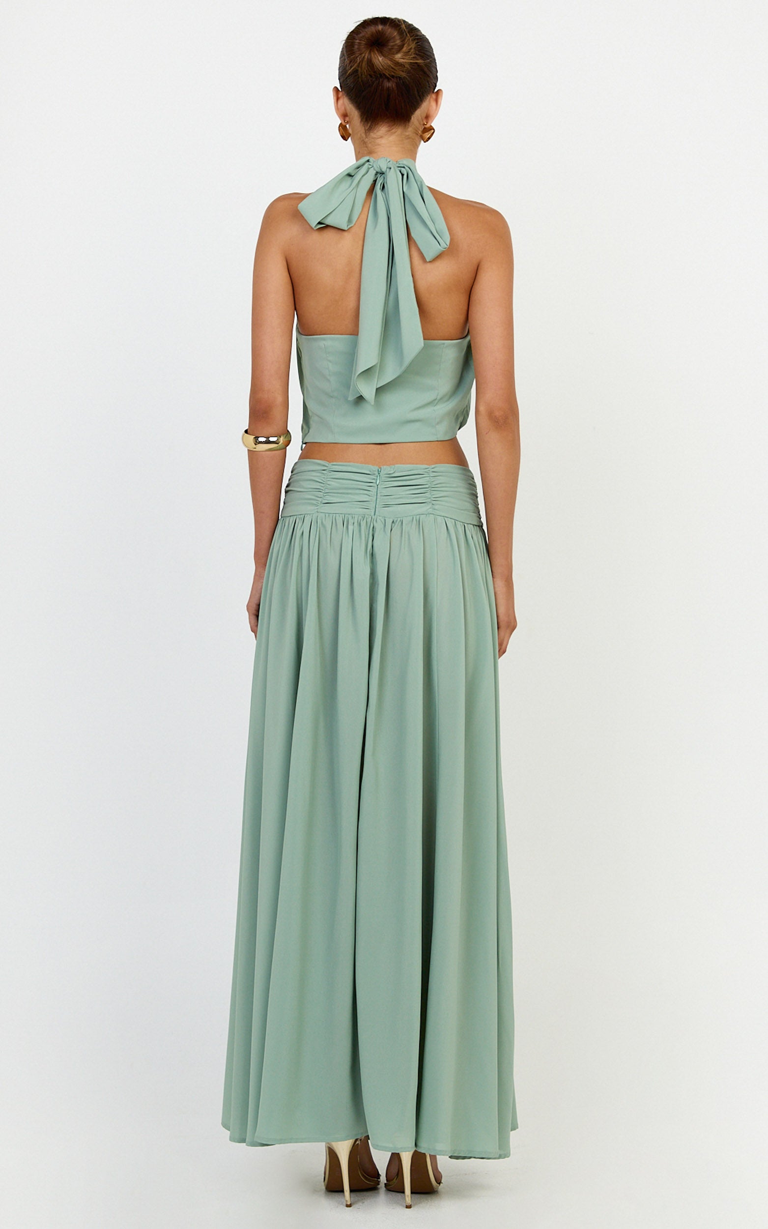 Melanie Maxi Skirt - Gathered Yoke Skirt in Green