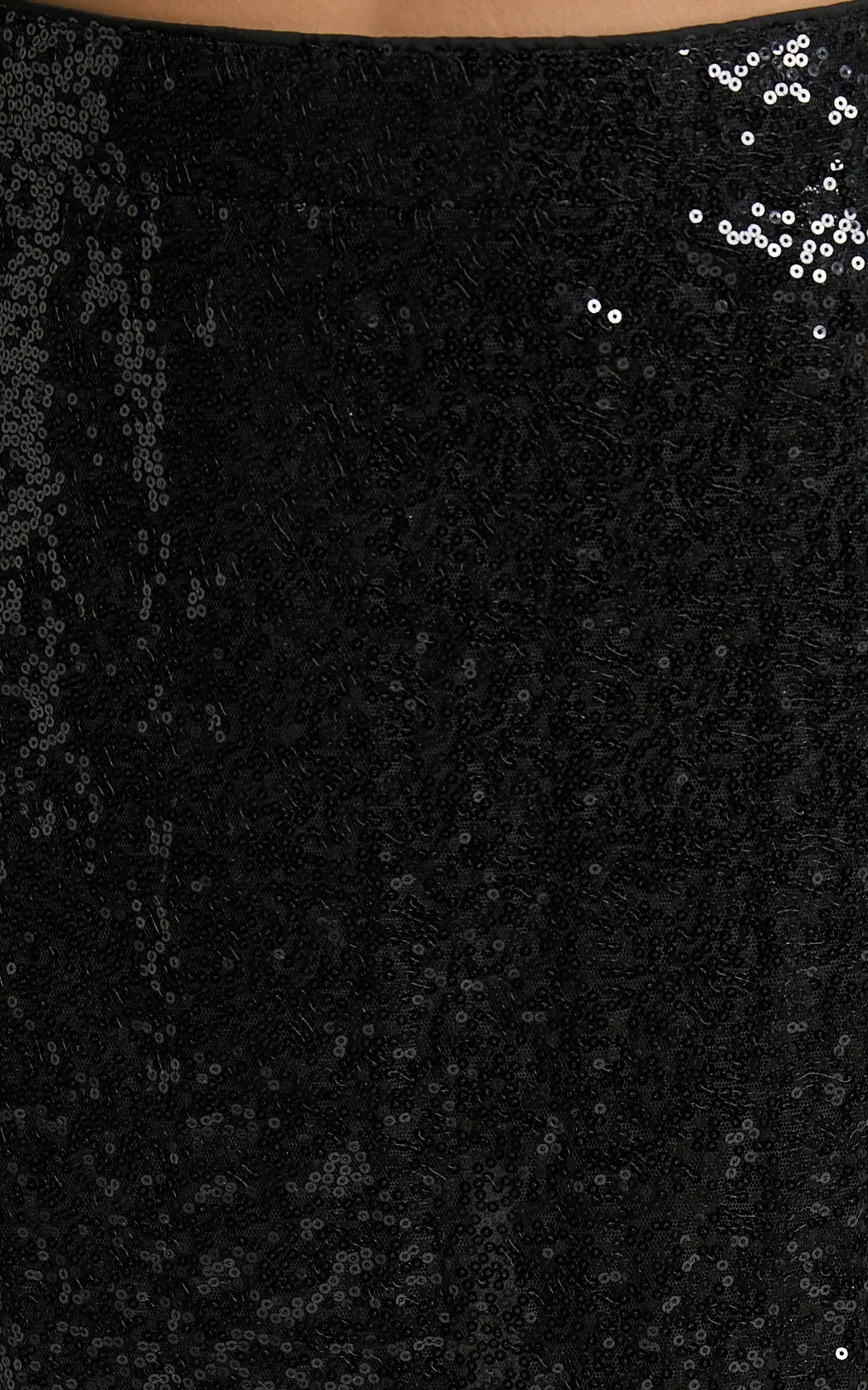 Elswyth Mini Skirt - Side Split Sequin Skirt in Black Sequin