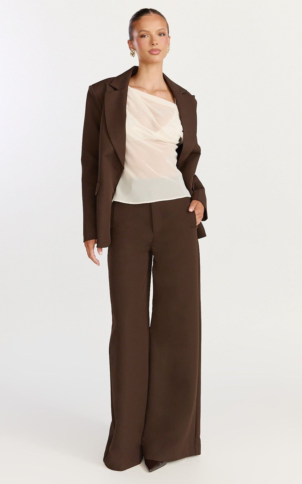 Milla Top - Georgette Asymmetric Draped Top in Cream