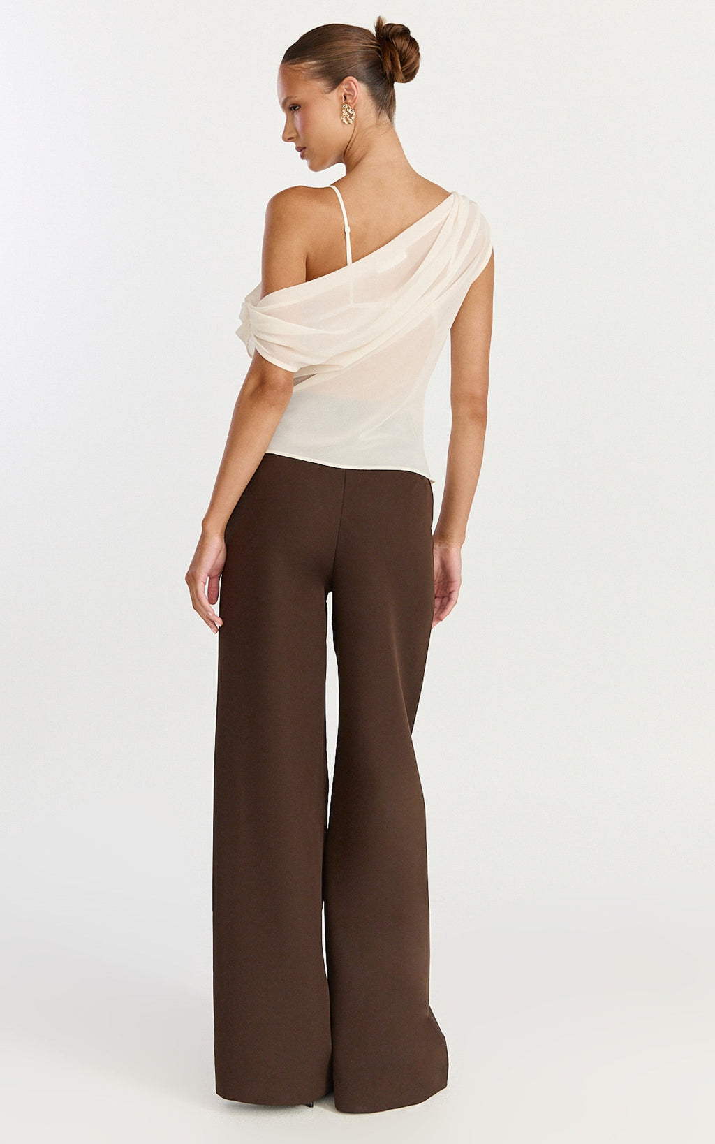 Milla Top - Georgette Asymmetric Draped Top in Cream