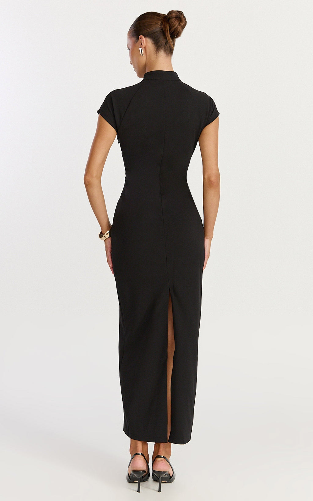 Cassienne Midi Dress - High Neck Keyhole Cut Out Bodycon Midi Dress in Black