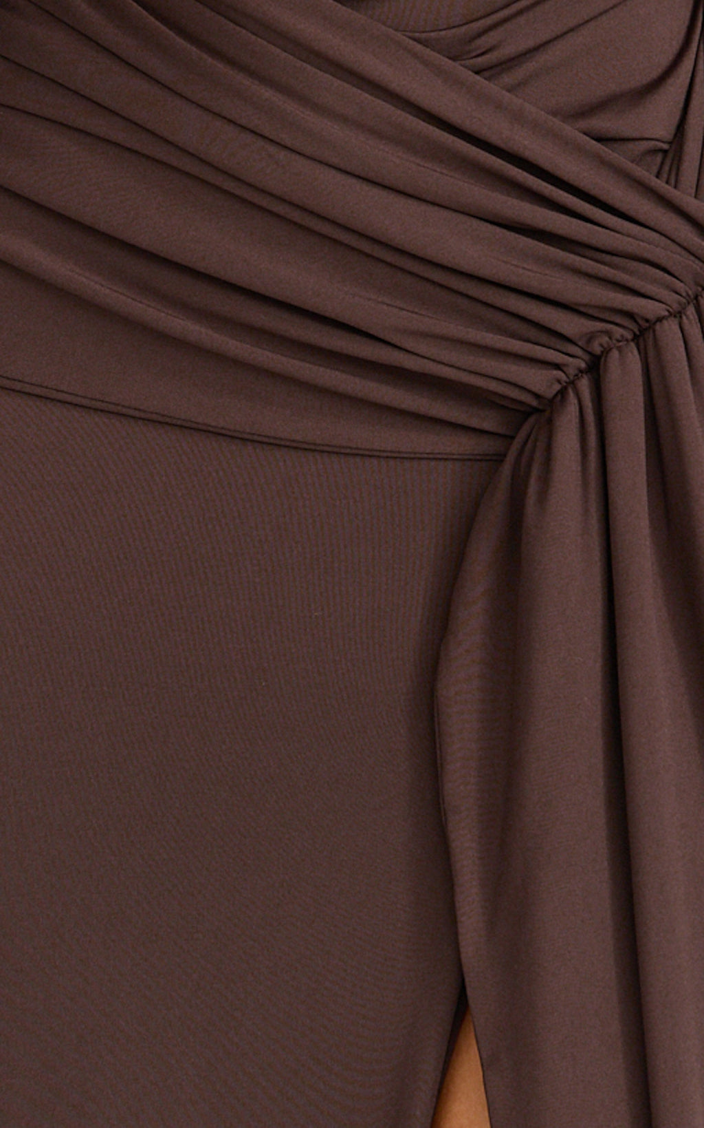 Coraline Maxi Dress - High Neck Sleeveless Draped Sash Dress in Chocolate