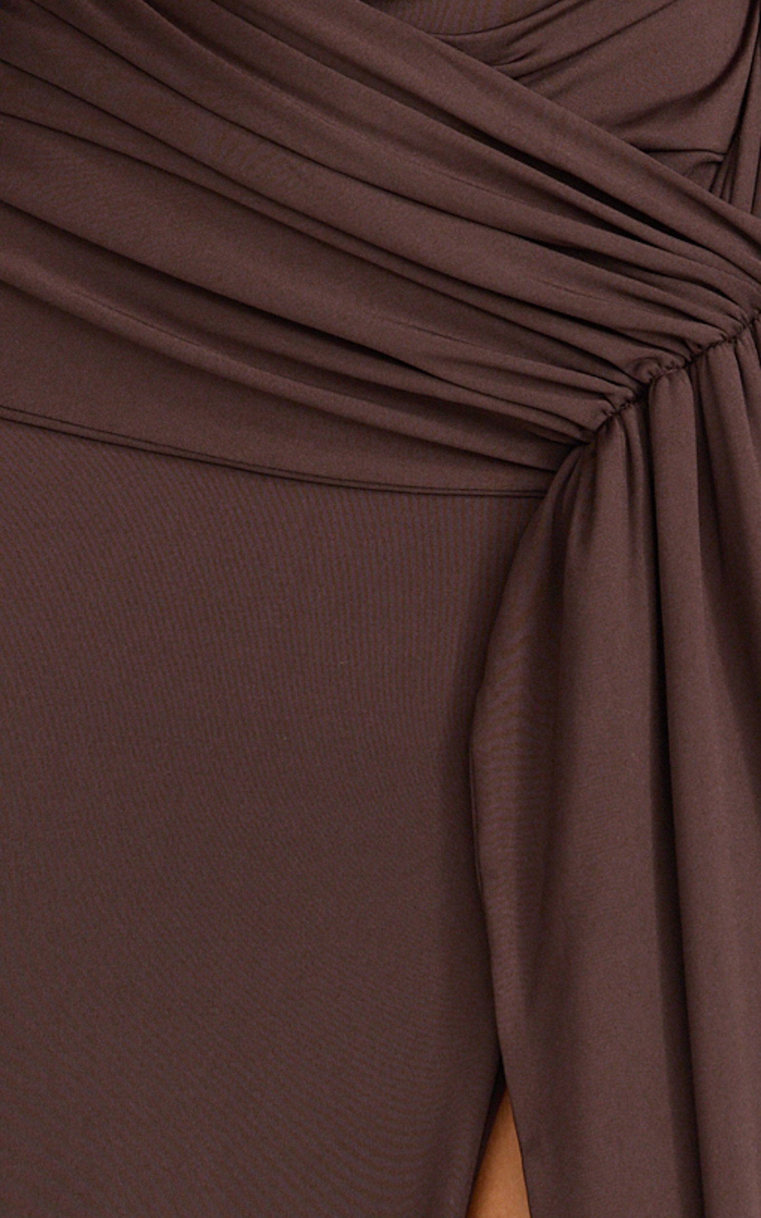 Coraline Maxi Dress - High Neck Sleeveless Draped Sash Dress in Chocolate
