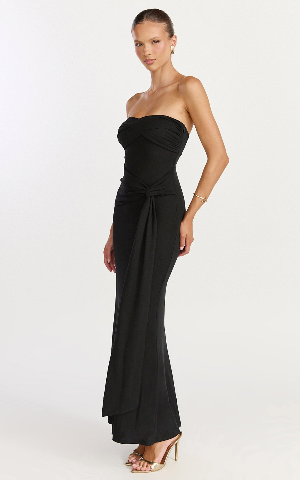 Aria Midi Dress - Strapless Tie Waist Dress in Black