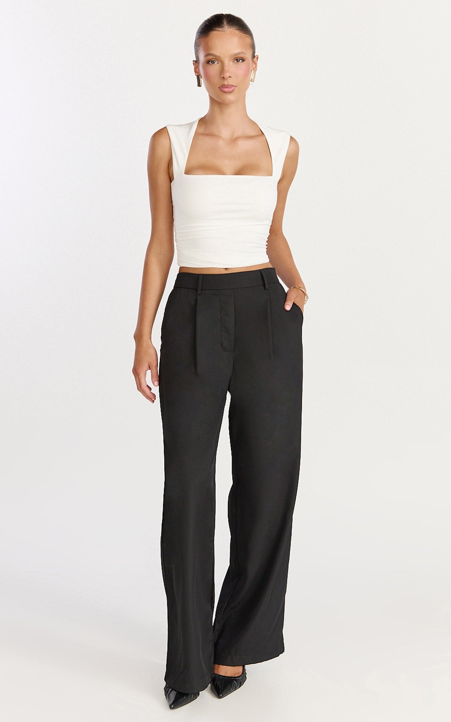 Tessa Pants - Elastic Back Pull On Tailored Pants in Black