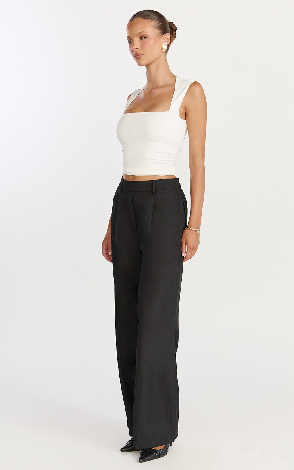 Tessa Pants - Elastic Back Pull On Tailored Pants in Black