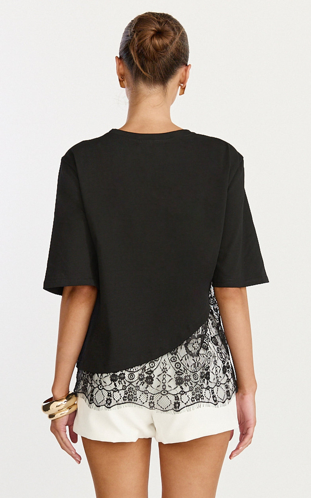 Abby Top - Asym Tee with Lace Trim in Black