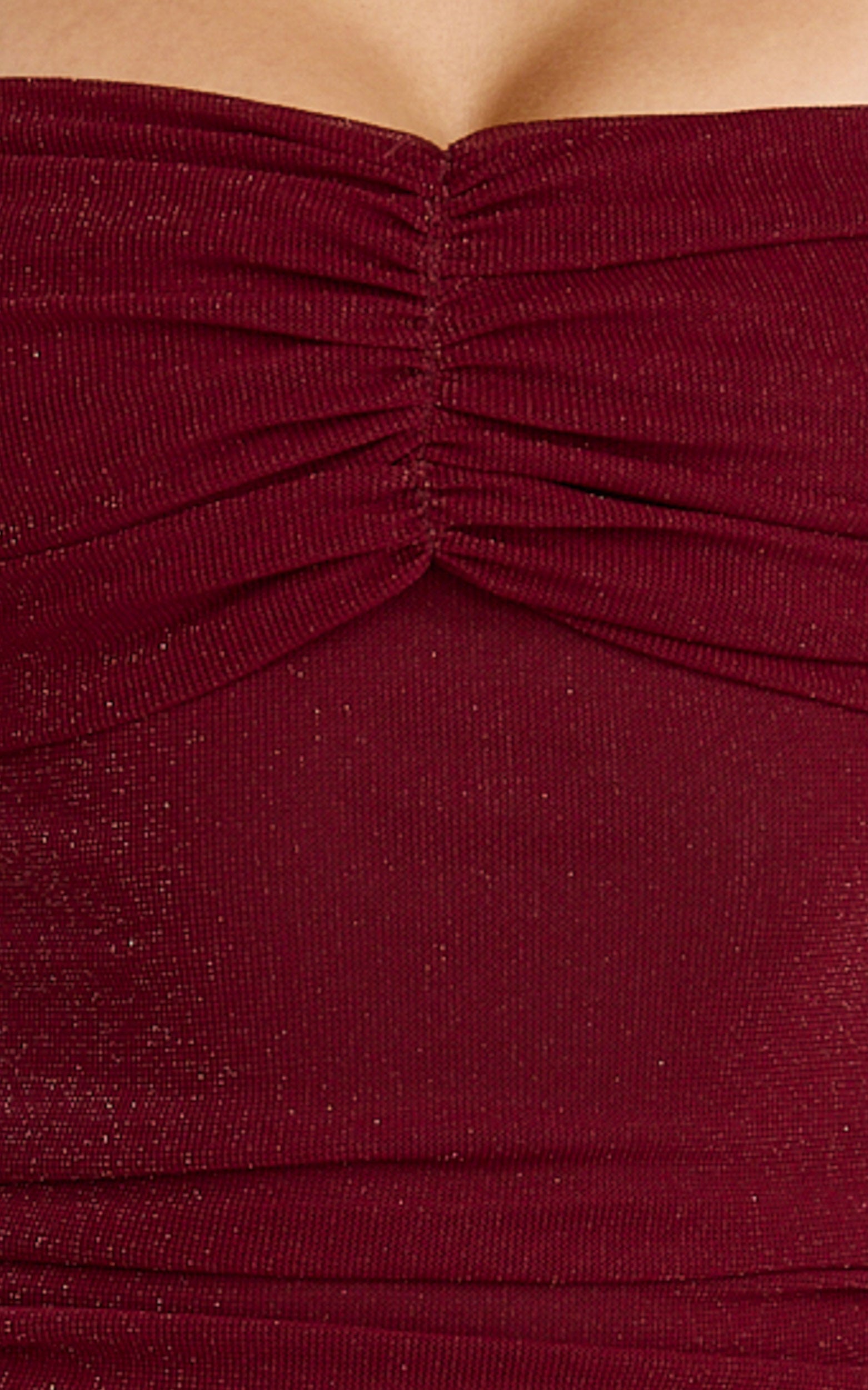 Coraline Mini Dress - Long Sleeve Off Shoulder Lurex Mesh Dress in Wine