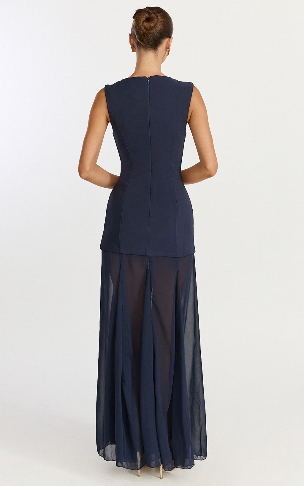 Frances Maxi Dress - Contrast U Neck Godet A Line Dress in Navy
