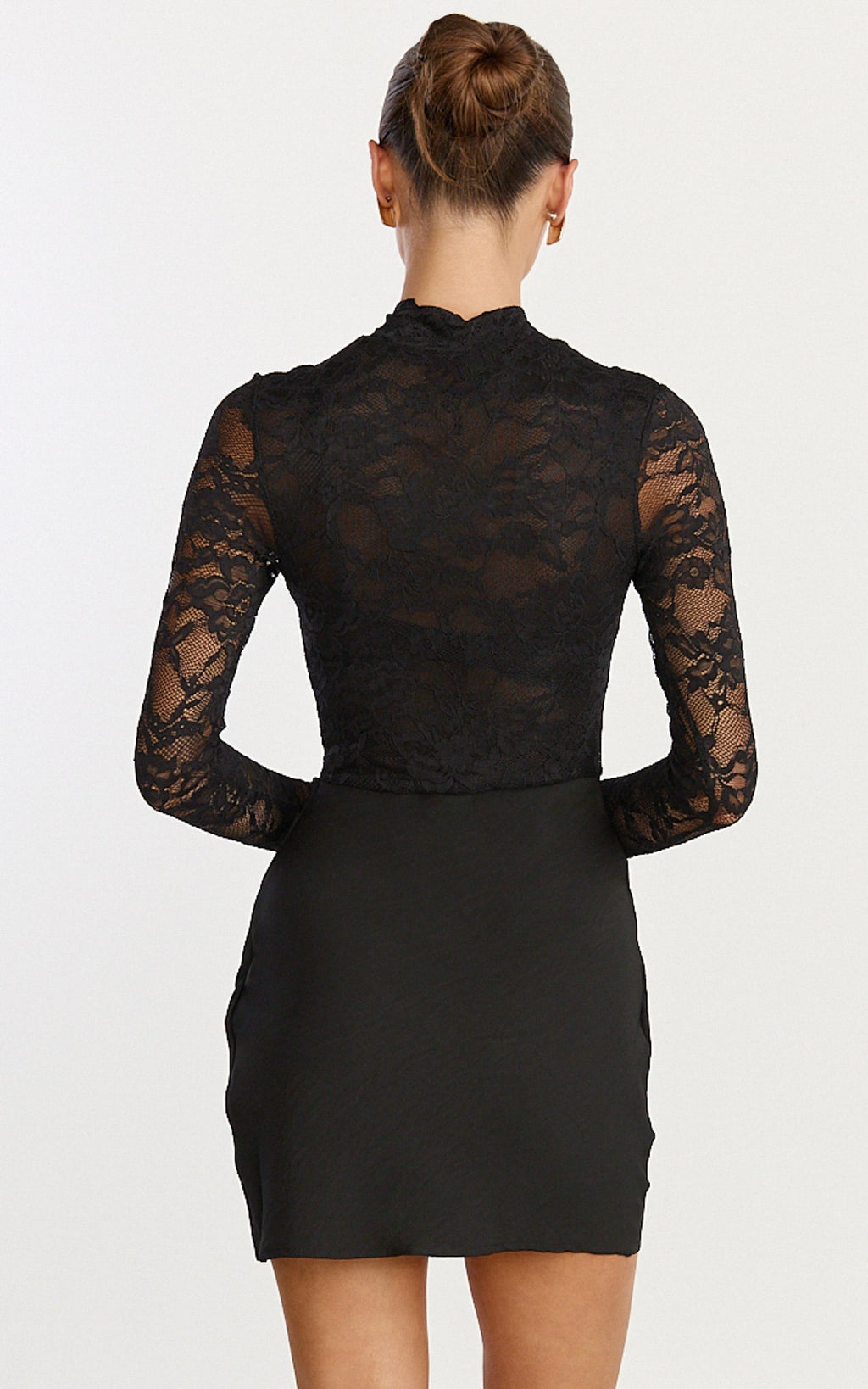 Thalassa Mini Dress - Turtle Neck Long Sleeve Drape Bias Cut Dress in Black